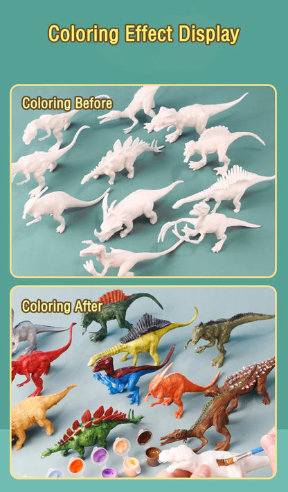 6/8PCS Unpainted DIY Dinosaur Painting Kit, Blank Model Toys for Kids 3+ Years Creative Graffiti Montessori Educational Art Gift