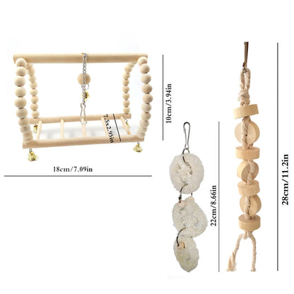 Combination Bird Toys Set Swing Chewing Training Toys Small Parrot Hanging Hammock Parrot Cage Bell Perch Toys with Ladder Toys