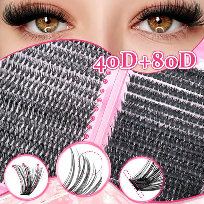 WINKLURE 720/200pcs Eyelash Extension Kit Fluffy Cluster Lash Kit with Lash Bond and Seal Lash Tweezers Thick Lash Clusters