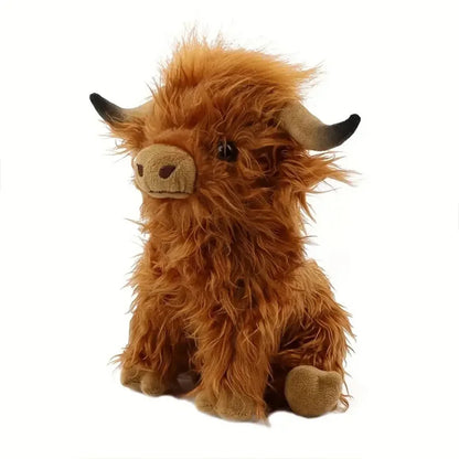 30cm Simulation Kyloe Cream Highland Cow Animal Plush Doll Soft Stuffed Highland Cow Cattlle Plushie Gift for Kids Boys Girls