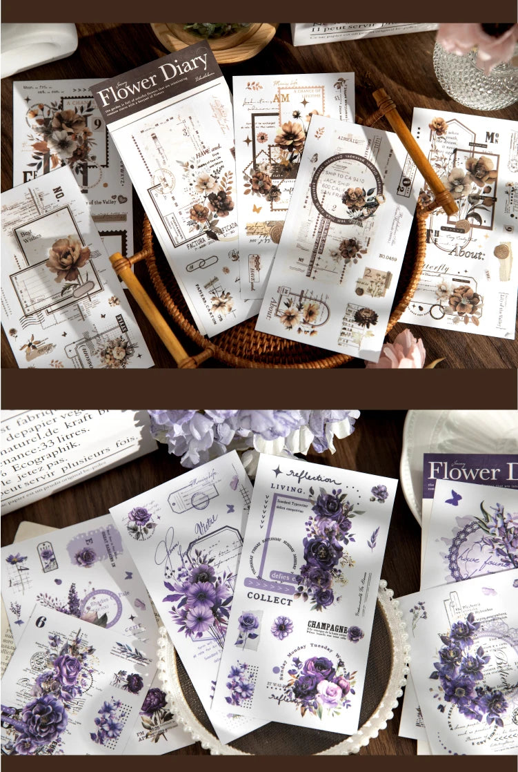 Journal GO 6pcs Flower Shadow Decorative Sticker Fresh Plant Flowers Collage Scrapbooking Label Diy Diary Journal Planner Label