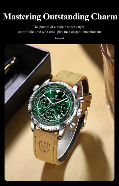 POEDAGAR Luxury Business Men's Watch Waterproof Luminous Date Chronograph Leather Man Clock Fashion Quartz Watches For Men Reloj