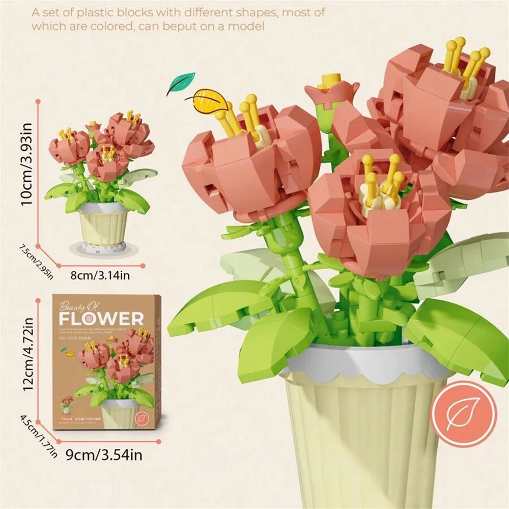 KNEW BUILT Mini Flower Bouquet 3D Model Building Blocks Ideal Holiday Gift for Girls or Versatile Decoration Kids Toys