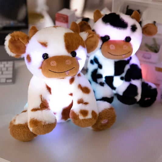 LED Plush Cow Lighting Up Stuffed Animal Diary Cattle Floppy Night Lights Glow in The Dark Birthday Festival For Toddler Kids