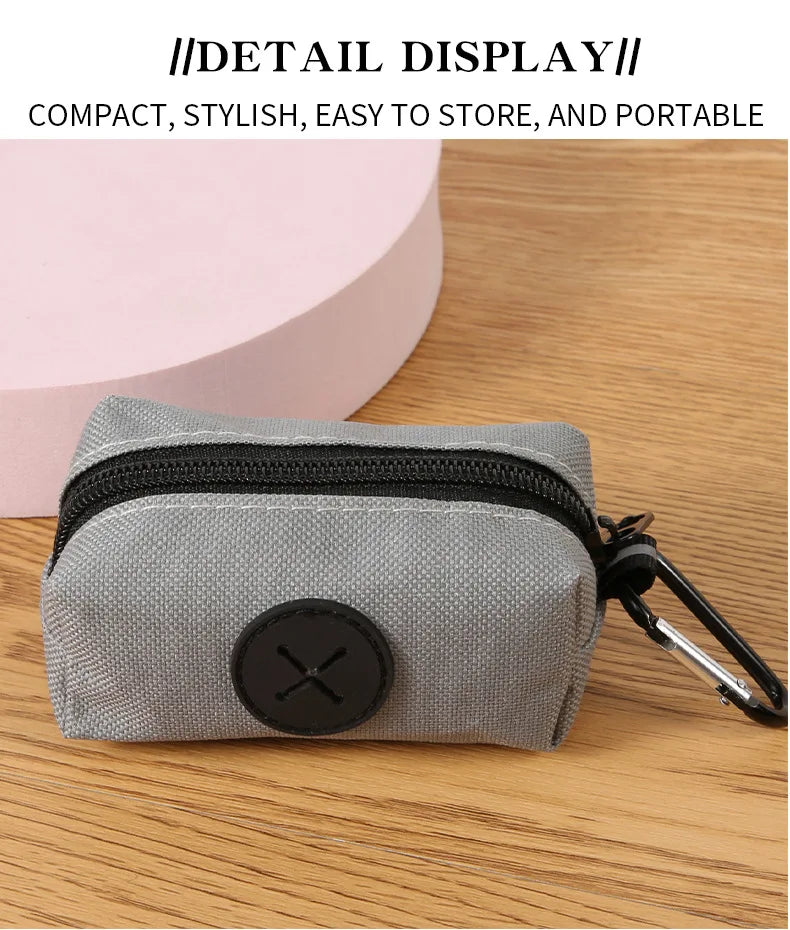 Canvas Dog Poop Bag Holder, Outdoor Pet Waste Bag Dispenser with Carabiner Clip, Animal Waste Collection Pouch