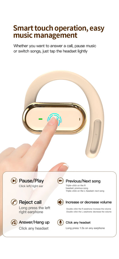 Wireless Headphone Bluetooth Headset Smart Adjustable Touch Sports Waterproof Earbuds Stereo Music Earphone For All Smartphone