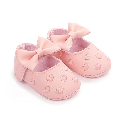 Baby Shoes Classic Dress Cute Bow-knot Heart Anti-slip Soft Sole First Walkers Infant Baby Girls Toddler Shoes 0-18m