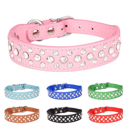 Pet collars for small dogs, pet collars, rhinestone PU collars for cats and dogs, adjustable to prevent pets from being lost