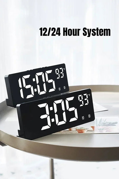 Voice Control Digital Alarm Clock Temperature Dual Alarm Snooze Desktop Table Clock Night Mode 12/24H LED Clock Watch Desk Clock