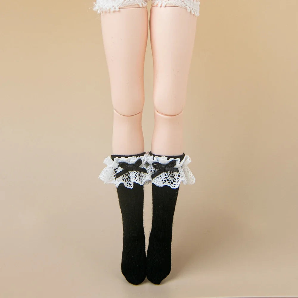 Blyth Socks Fashion Long Socks Lace Bow Socks Black White for Licca Azone Momoko OB24 OB22 OB27 YMY Doll Accessories