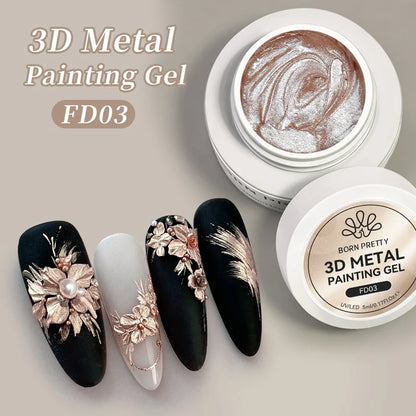 BORN PRETTY 5ml 3D Metal Painting Gel Embossed Nail Gel Polish Plaster Texture Drawing Carving Gel Nail Art Manicure Supplies