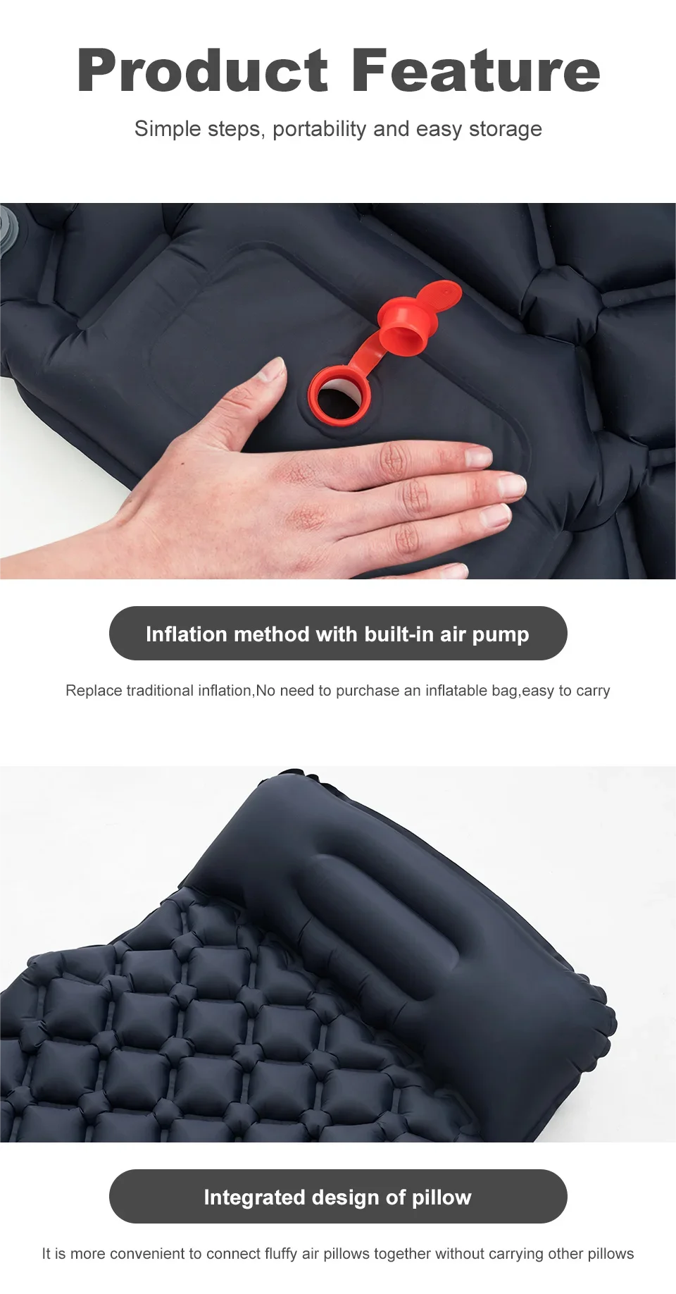 Outdoor Camping Inflatable Mattress Ultralight Air Mat with Built-in Pump Hiking Sleeping Pad Pillow