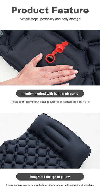Outdoor Camping Inflatable Mattress Ultralight Air Mat with Built-in Pump Hiking Sleeping Pad Pillow