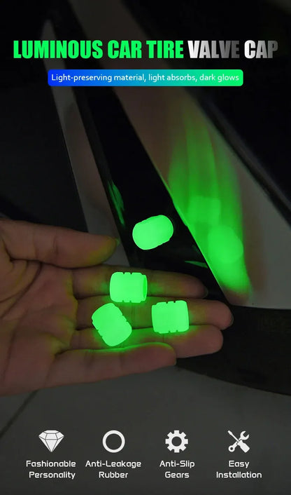 Luminous Car Tire Valve Cap Fluorescent Night Glowing Tire Decor Motorcycle Electric Bicycle Hub Valve Caps Car Accessories