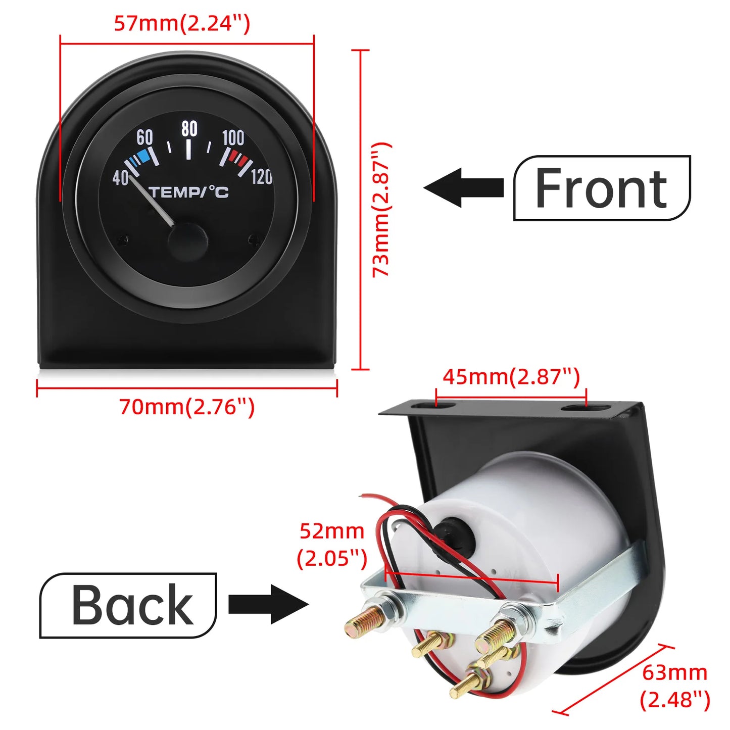 Auto Car 2" 52mm Water Temp Gauge 40~120 Celsius Temperature Meter Sensor 1/8NPT Gasoline Car 12V Auto Instrument Black Shell