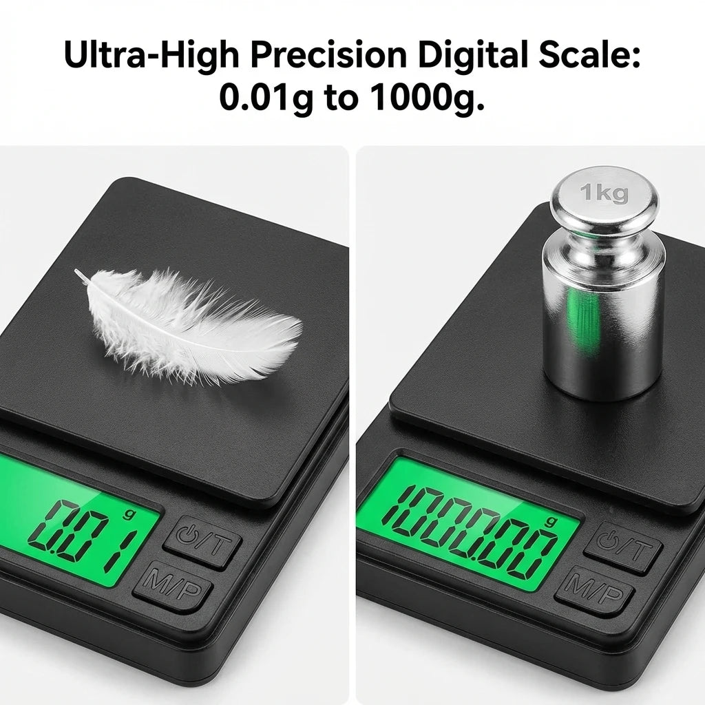 Digital Precision Pocket Scale 1000g X 0.01g with Backlit LCD Miniature Food Jewelry Ounces/Grains Measurement for Travel