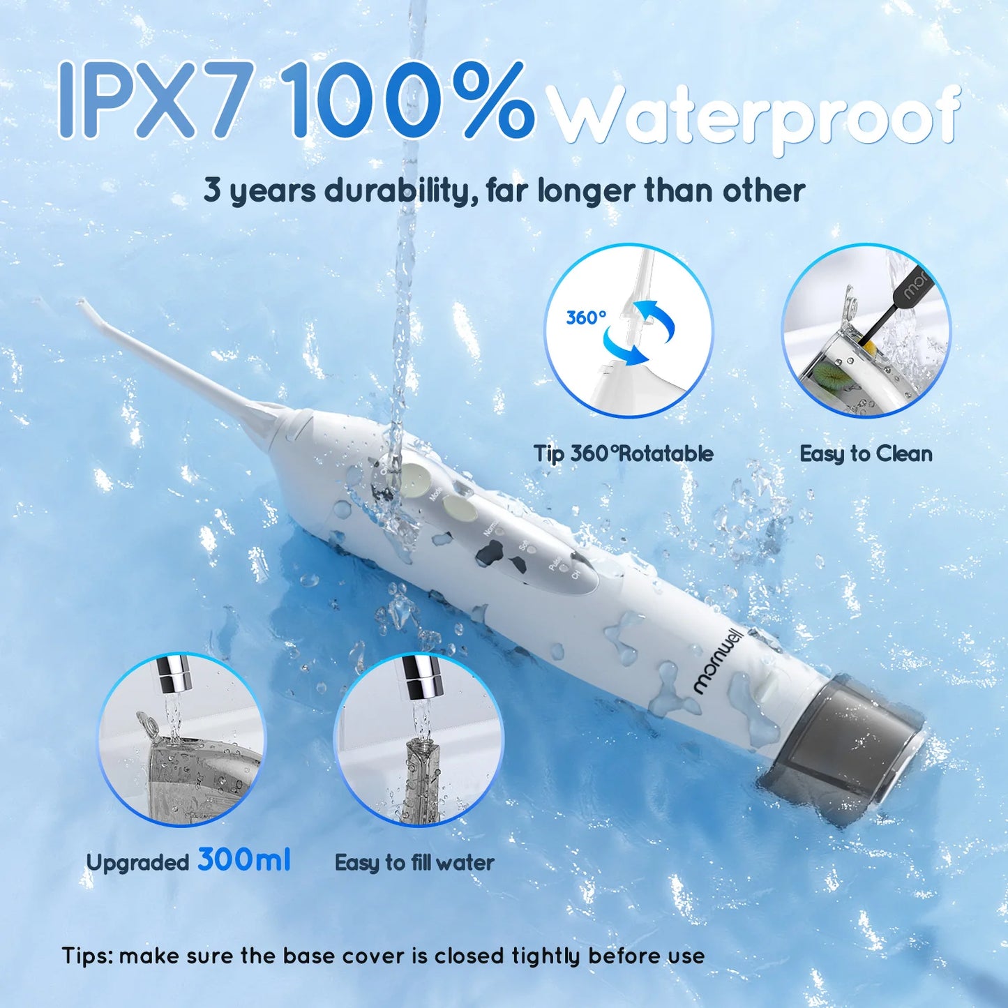 D52 Portable Cordless Water Flosser USB Rechargeable Water Jet Floss Tooth Pick 6 Jet Tip 300ml 3 Modes Teeth Clean for Travel