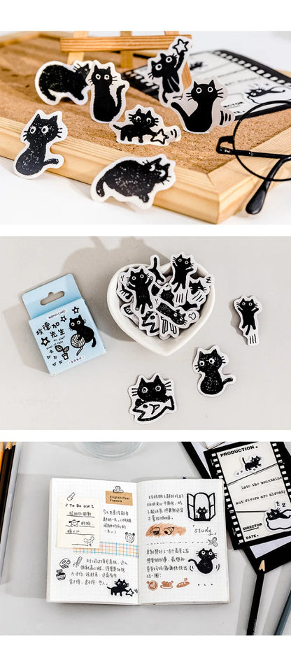 45Stickers / Box Kitten Notebook Boxed Stickers Cartoon Cute Decorative Photo Album Diy Stickers Growth Manual