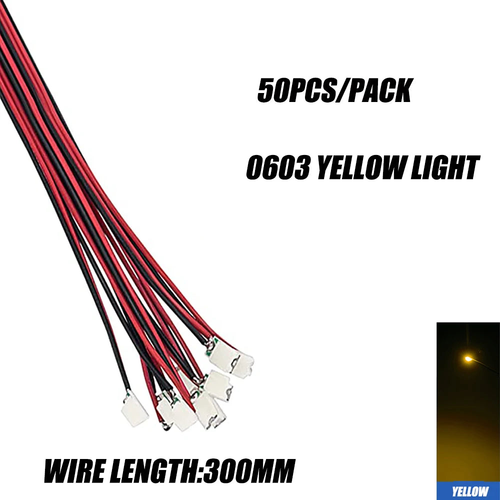 50Pcs/bag 0402 0603 DIY SMD Lamp Wired Micro Litz Led Pre-soldered Chip Wired 3V Railway Model Toy Light DIY Leads Wires 30cm