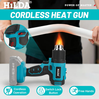 HIDLA 21V Handheld Hot Air Gun Temperature Rechargeable Cordless Two Styles For Makita Battery Electric Heating Gun With Nozzle