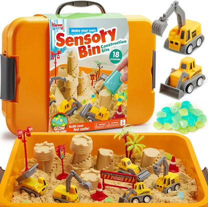 JOYFY Kids Glow in The Dark Construction Sensory Bin Stones Sandbox with Lid Castle Building kit for Kids Birthday Gifts
