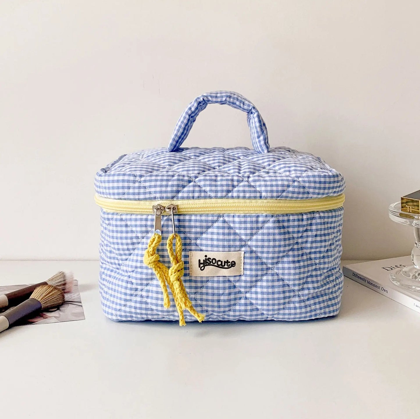 Plaid Cosmetic Bag Set Simple Style Large Capacity Portable Cosmetic Tools Storage Bag for Home Bathroom Toiletry Bag