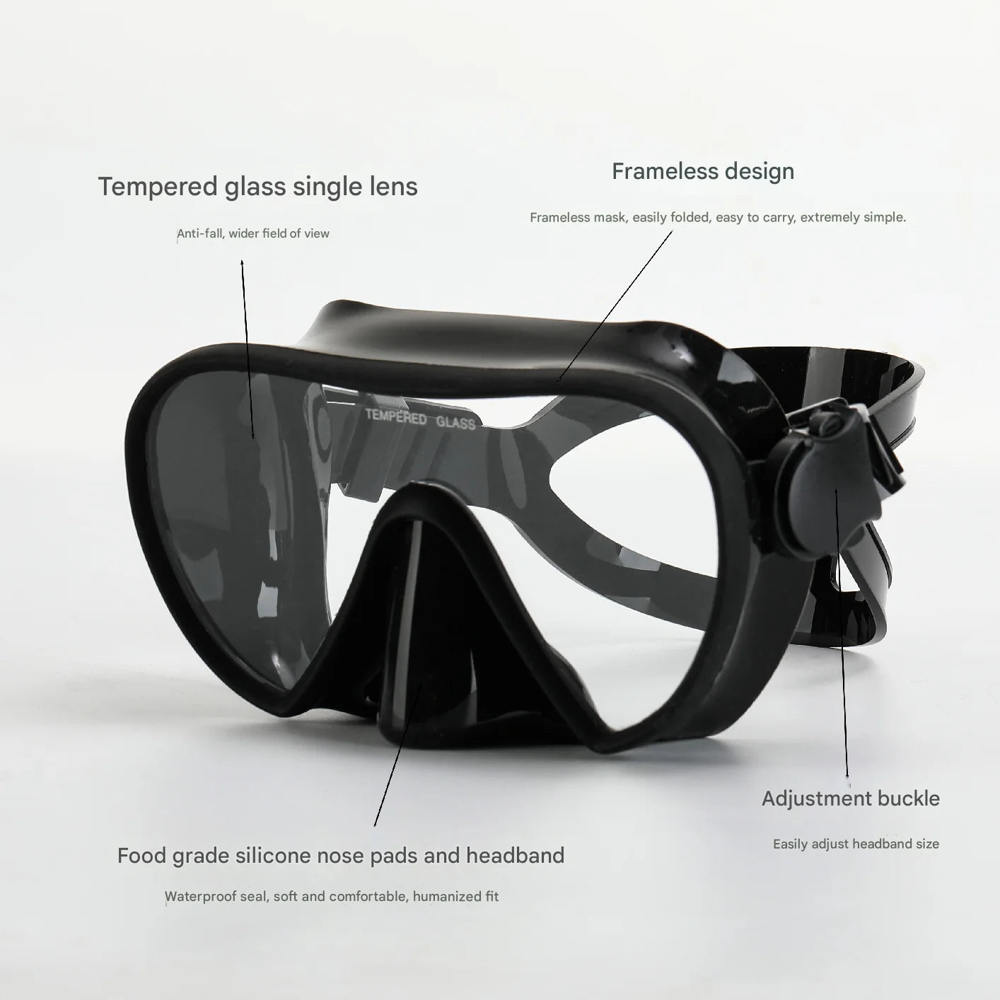 Frameless Diving Mask Wet Snorkel Set Low Internal Volume Pure Soft Silicone Swimming Training Diving Glasses Adjustable