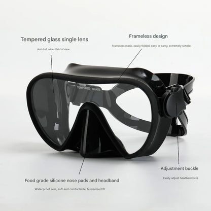 Frameless Diving Mask Wet Snorkel Set Low Internal Volume Pure Soft Silicone Swimming Training Diving Glasses Adjustable