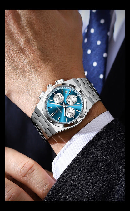 POEDAGAR Fashion Man Watches Chronograph Date Stainless Steel Casual Men Wristwatch Waterproof Luminous Men's Quartz Watch Reloj