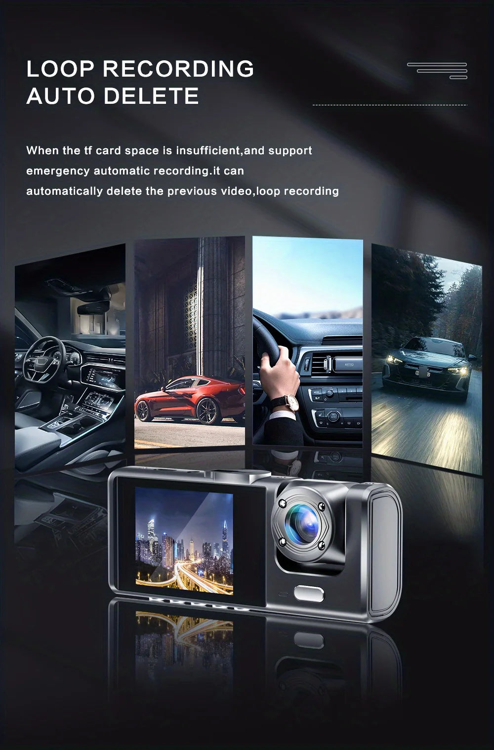 Wifi 3 Channel Dash Cam Night Vision Loop Recording & 2" IPS Screen 1080P 2/3Camera DVR Recorder, Video Recorder, Vehicle DVR