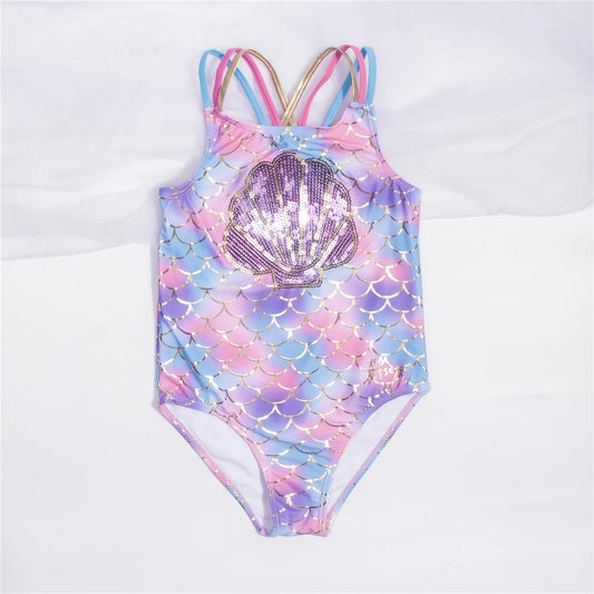 Fishscale Bandage Girls Kids Swimsuit 2026 Shell Shape Embroidery Children Girls One Piece Swimwear Beach Wear Monokini
