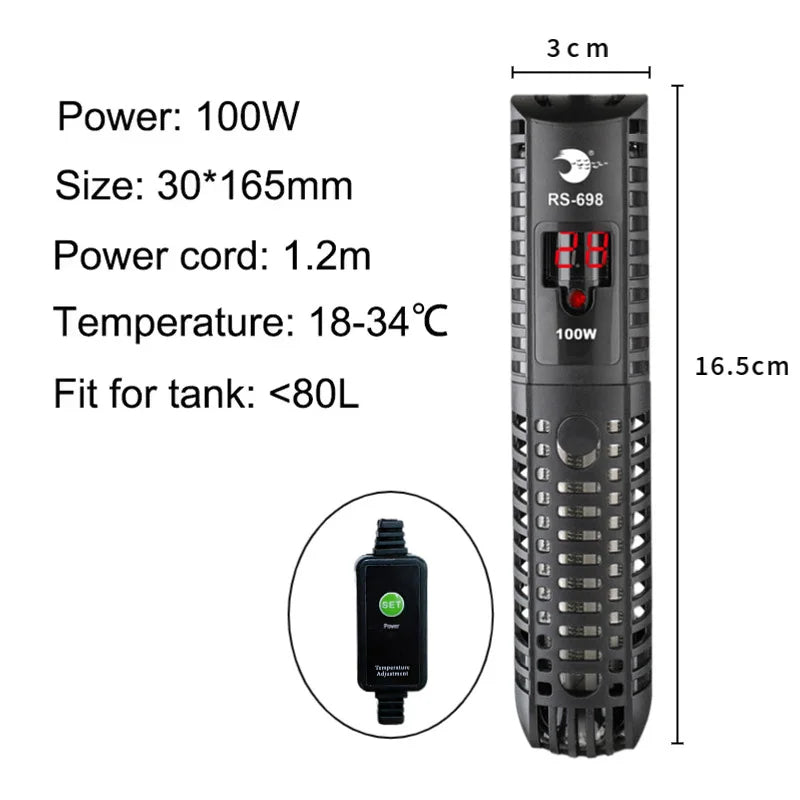 Aquarium Submersible Heater Fish Tank Water Heating Rod Constant Aquarium Thermostat Temperature Control 220V 50-500w EU Adapter