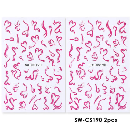2pcs Sweet Element Nail Art Stickers Simple Flower Heart Cherry Strawberry Kawaii Decals Colorful Bow Butterfly Manicure Sliders