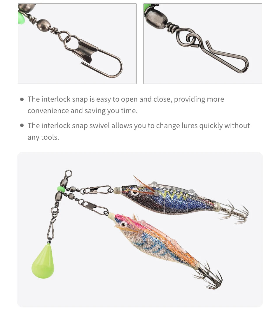 New Luminous Squid Jig Lure Swivels Fishing Bearing Rolling Swivel Solid Ring Fishing Connector With Interlock Snap Accessories