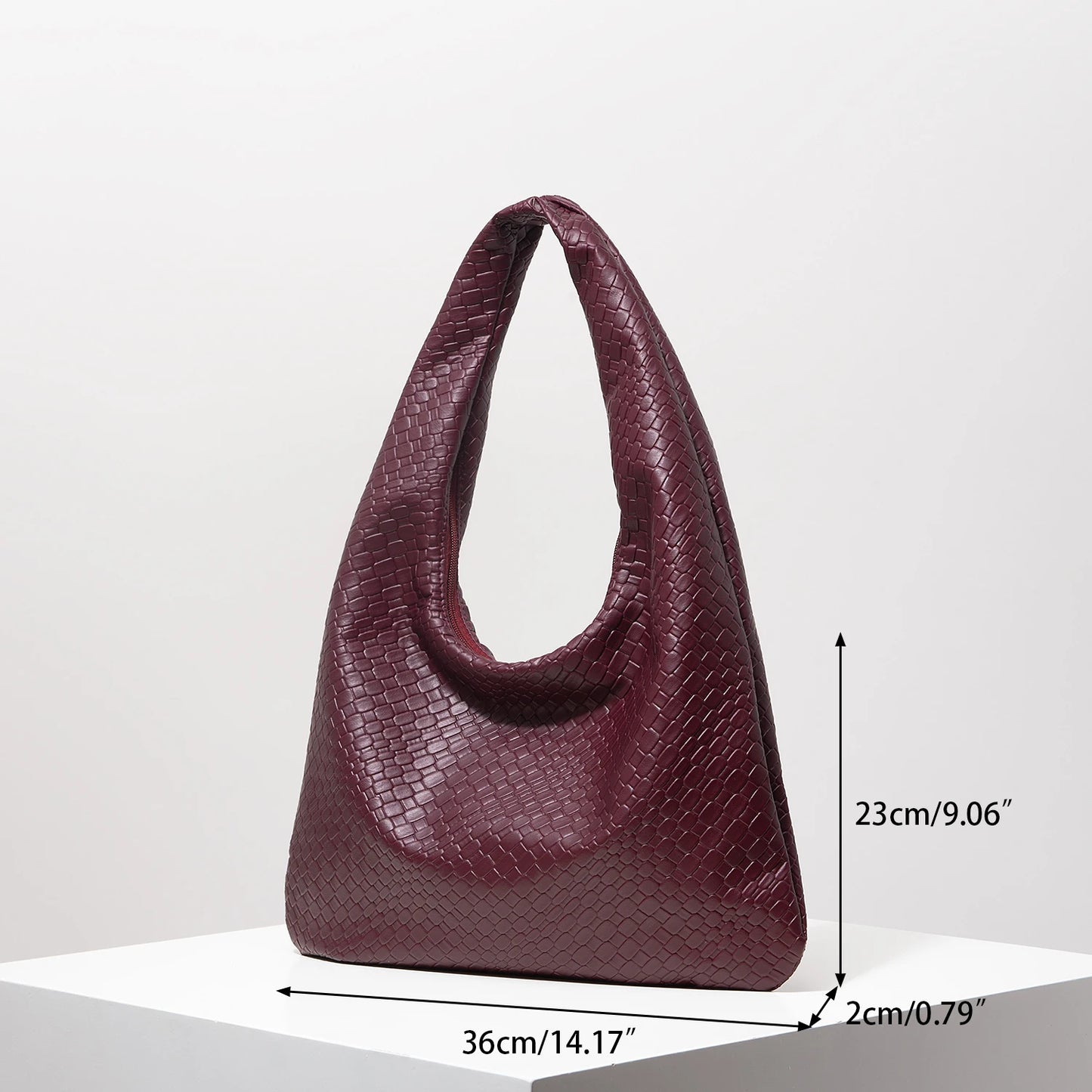 Vintage Faux Woven Leather Shoulder Bag, Women's Handbag, Large Capacity Tote Bag, Crescent Bag, Zipper Underarm Bag, Daily Commuter Bag (Random Pattern)