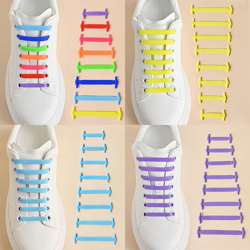 16pcs/lot Silicone Shoelaces No Tie Shoelaces 12 Colors Elastic Lace Shoelace Creative Lazy Silicone Laces Rubber Lace