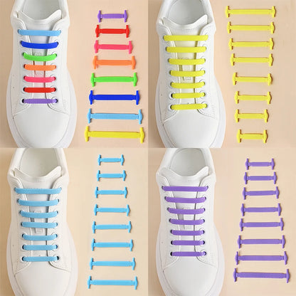 16pcs/lot Silicone Shoelaces No Tie Shoelaces 12 Colors Elastic Lace Shoelace Creative Lazy Silicone Laces Rubber Lace