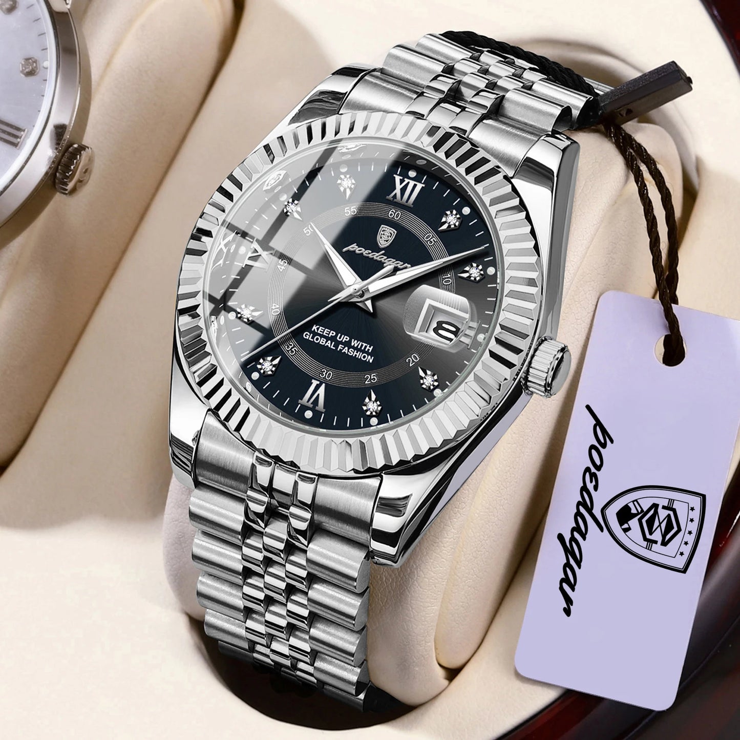 POEDAGAR Original Men Wristwatch Waterproof Luminous Date Business Man Clock Stainless Steel Quartz Military Men's Watches Reloj