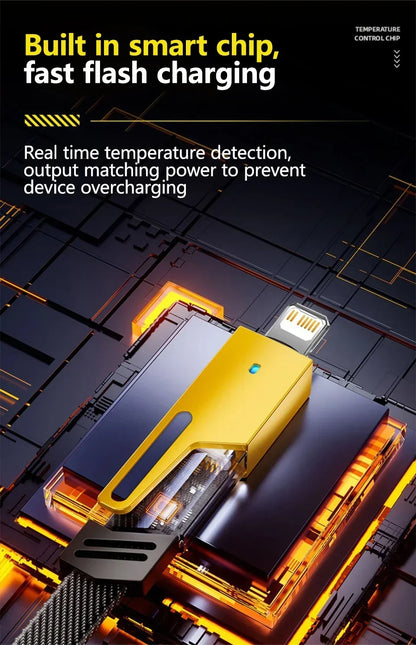 4-in-1 Fast Charging Cable, 65W PD QC Charging Cable with Multiple Connectors, Suitable for Android/iPhone