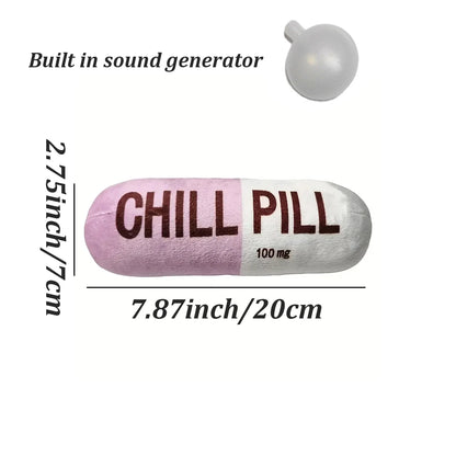 Interactive Plush Pill-Shaped Dog Toy with Squeaker - Durable, Bite-Resistant Chew Toy for Pet Play and Dental Health