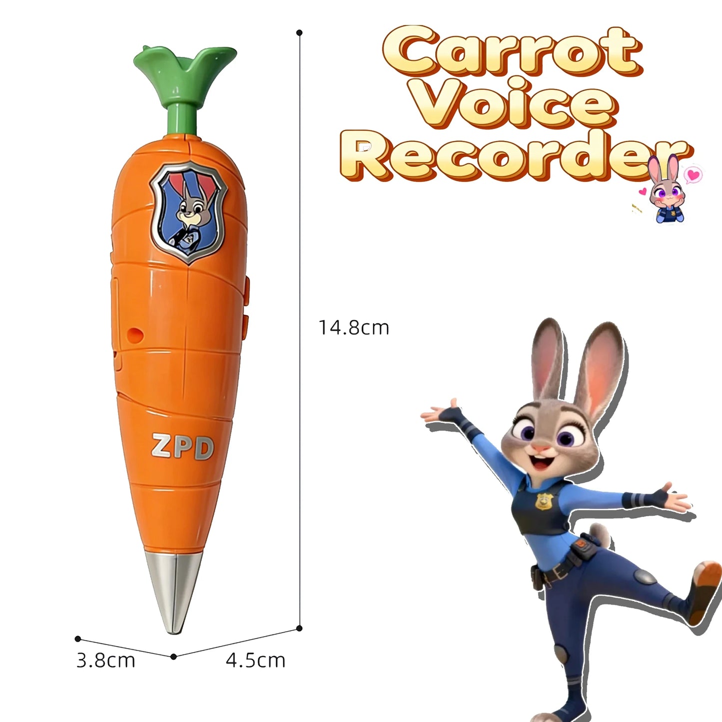 Disney Zootopia 2 Carrot Recorder Pen | Judy & Nick Style for Kids | 60s Mini Recorder | 2-in-1 Gel Pen Stationery