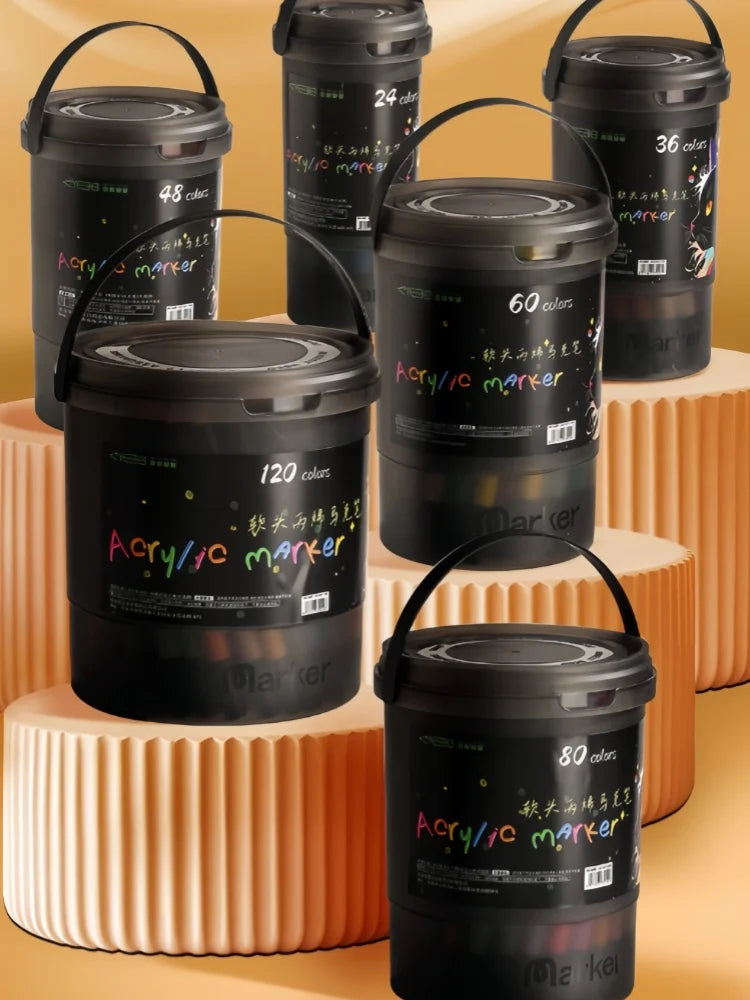 24/36/48/60/80/120 Bucket-cap Soft-Head Acrylic Marker Pen - Specially Designed for Students in Art Class, with Strong Coverage.