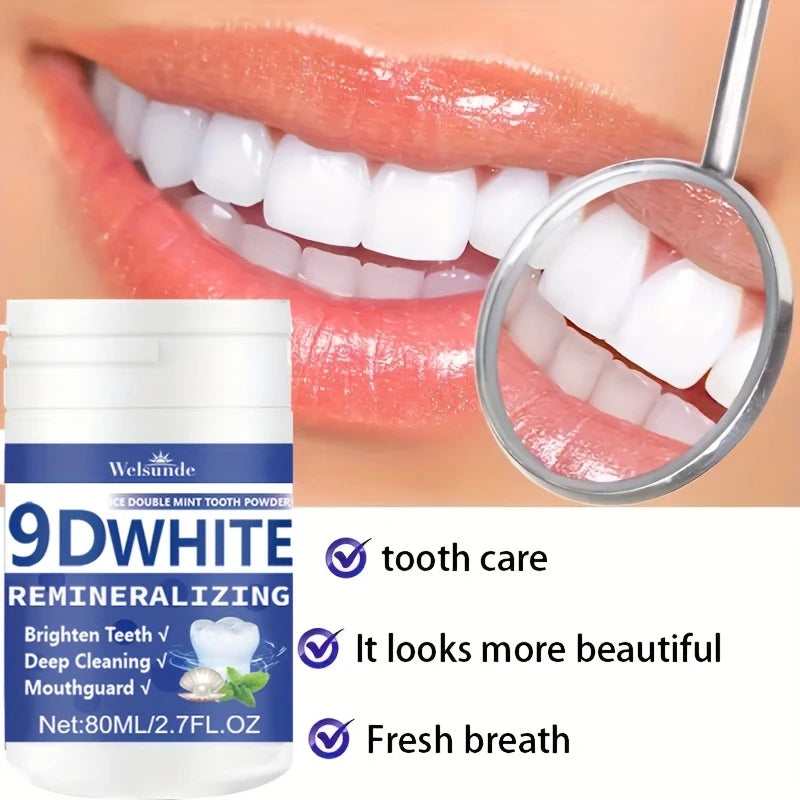 9D White Remineralizing Hydroxyapatite Tooth Powder, Tooth Whitening Powder, Deep Cleaning, Fresh Breath, Ideal for Oral Health