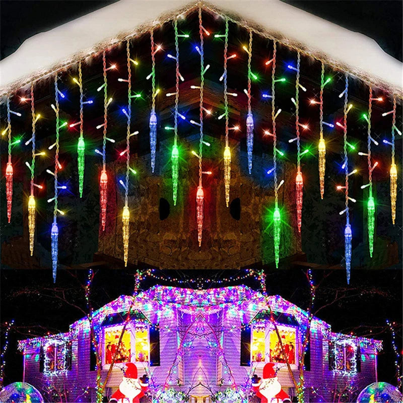 Christmas Garland LED Icicle Curtain String Lights Droop Outdoor Garden Street Wedding Decorative lighting Steady on