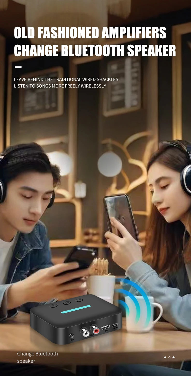 USB Bluetooth 5.3 Audio Receiver Adapter Wireless Stereo Music 3.5mm AUX R/L RCA Support U-Disk Playback For Desktop Speaker Amp