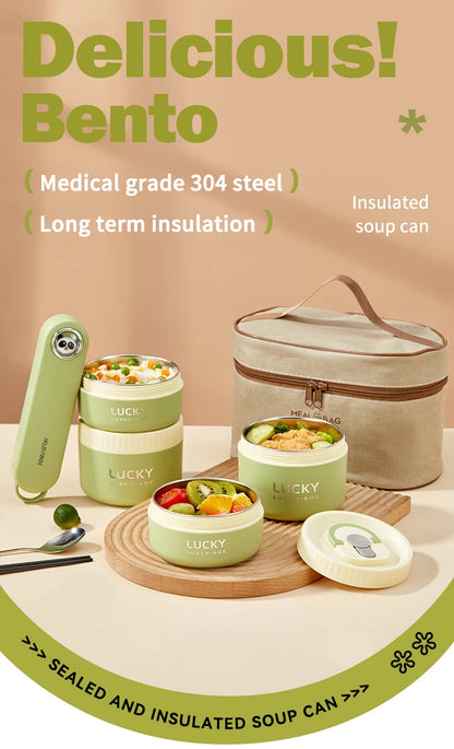 WORTHBUY Portable Sealed Thermal Lunch Box For Kids Stackable Microwave 304 Stainless Steel Bento Box Insulated Food Container