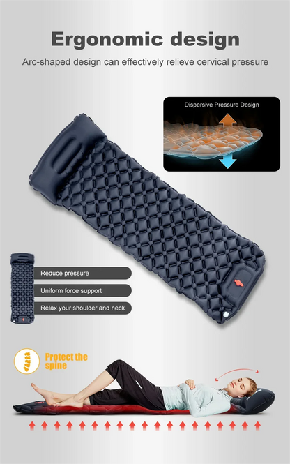 Outdoor Camping Inflatable Mattress Ultralight Air Mat with Built-in Pump Hiking Sleeping Pad Pillow