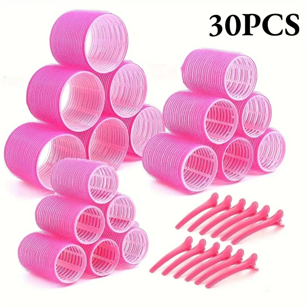 30pcs/Set Heatless Hair Styling Kit Self-Grip Rollers with 18pcs Hair Rollers and 12pcs Clips for DIY Hair Styling Easy To Use