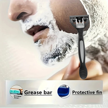 3-Layer Razor Head Manual Shaver, Blade Razor Safety Shaving Beard Moustache Manual Shaver Set