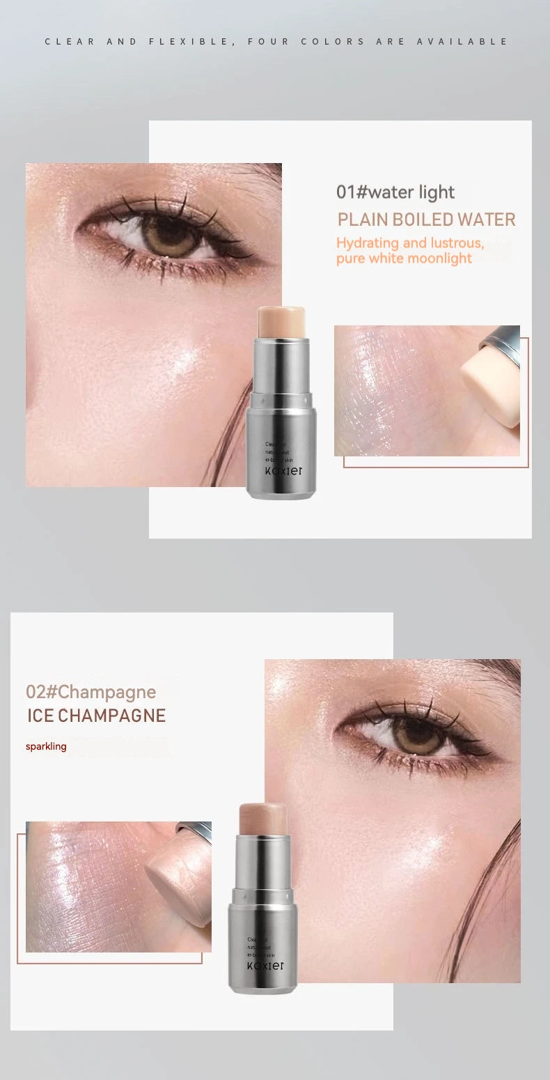 KAXIER High Gloss Stick Highlighter Blush Water Light Shimmer Waterproof Face Contour Illuminator Brighten Contouring Rouge